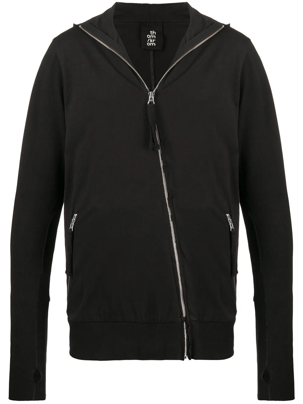 Thom/Krom Black Asymmetric Zip Hooded Jacket | Size Medium